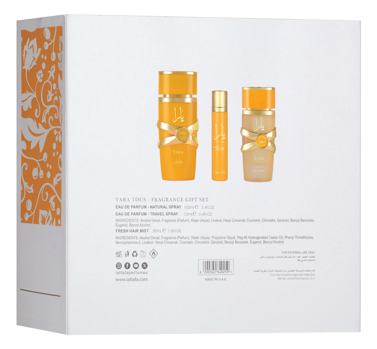 Lattafa Gift Set – Yara Tous 100Ml – 12ml – Hairmist